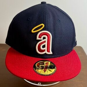 New Era Cooperstown Angels 59FIFTY Fitted Hat Navy Red 7 1/2 Wool MLB